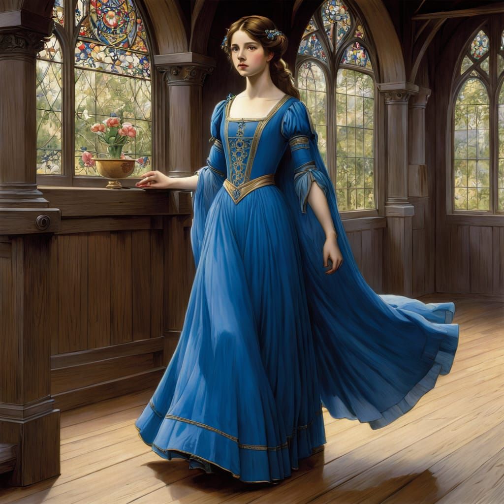 A Medieval Maiden in Blue Gown