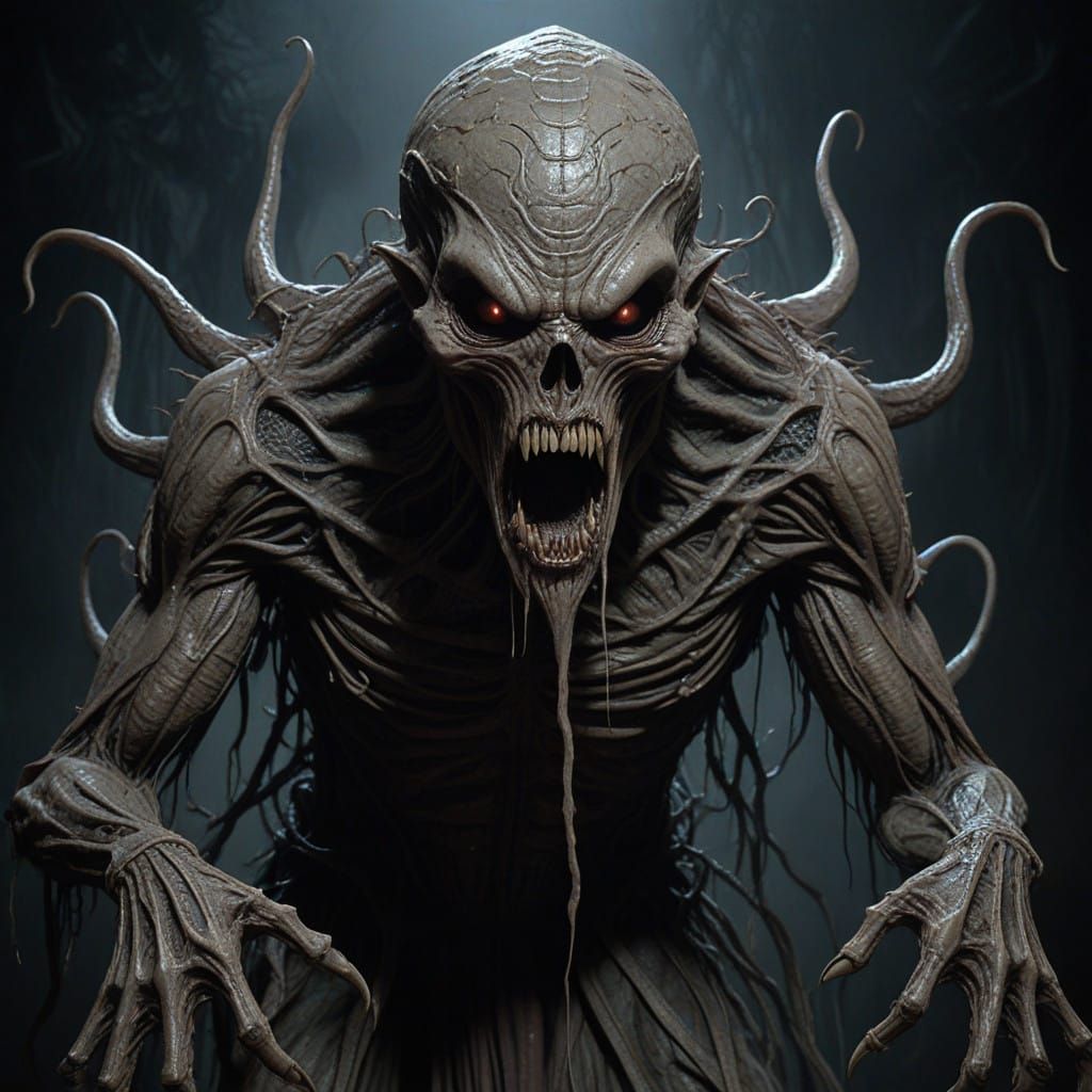 Ultrarealistic Horror Scene of Mind Flayer Assimilation