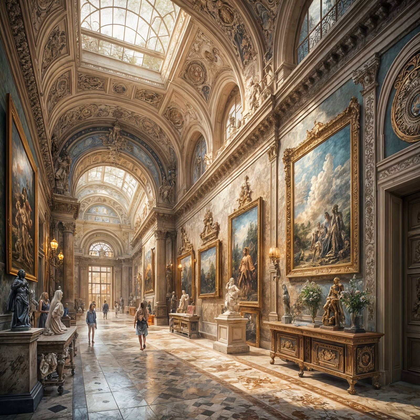 Ornate Museum Interior with Renaissance and Baroque Art