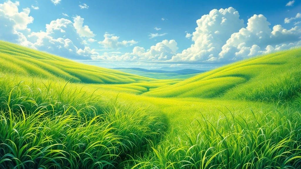 Emerald Meadow, Whimsical Dreamscape in Vibrant Green