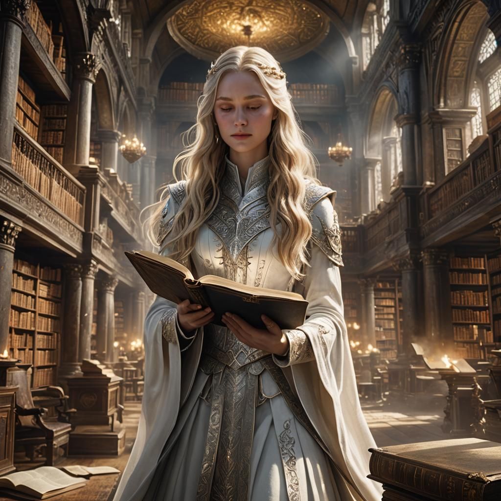 Eowyn Reading in Ancient Library, Digital Art
