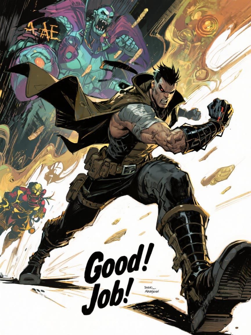 Dynamic Action Scene in Comic Art Style