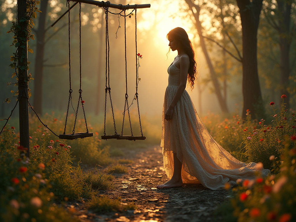 Dreamlike Playground with Rusted Swings, Fantasy Art