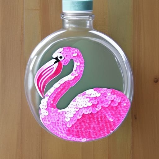 Sequined Flamingo in Glass Bottle: Conceptual Art