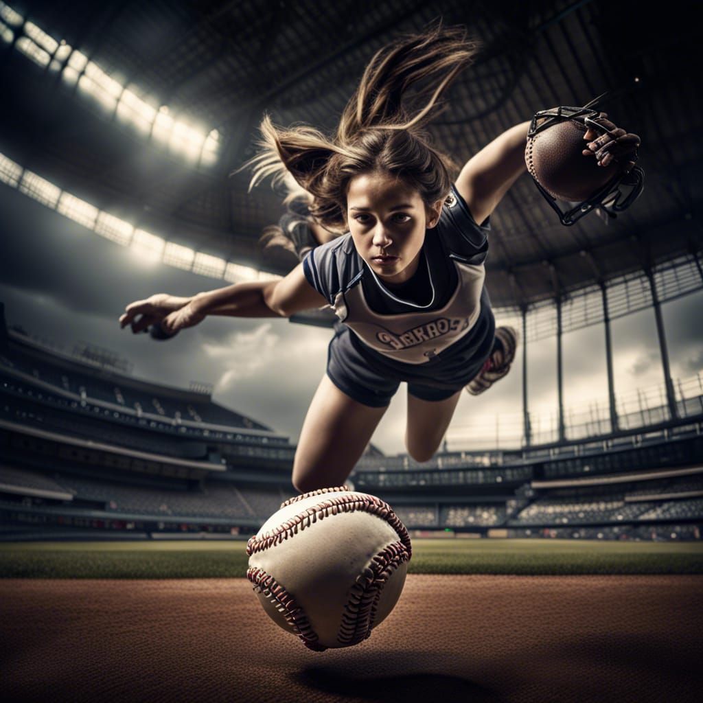Girl Diving to Catch a Baseball