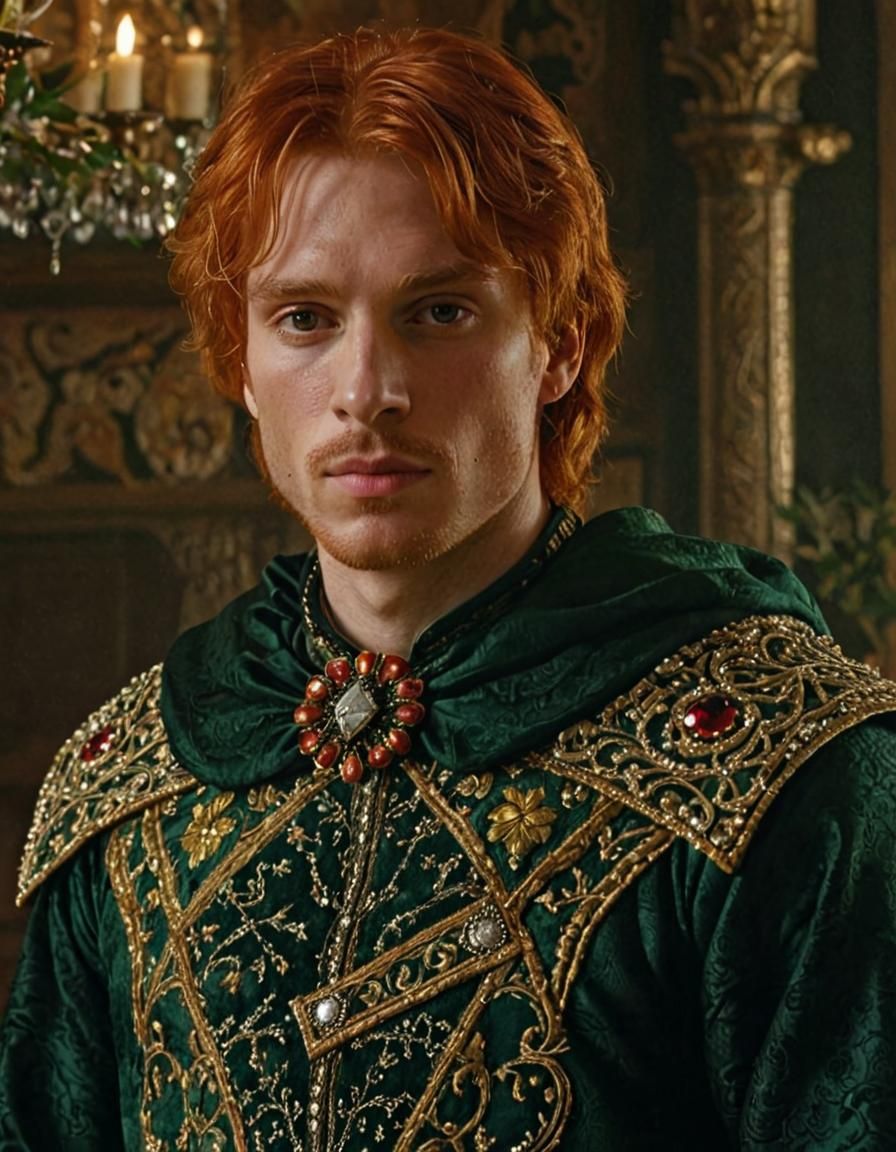 Young Prince in Luxurious Medieval Hall: Realism