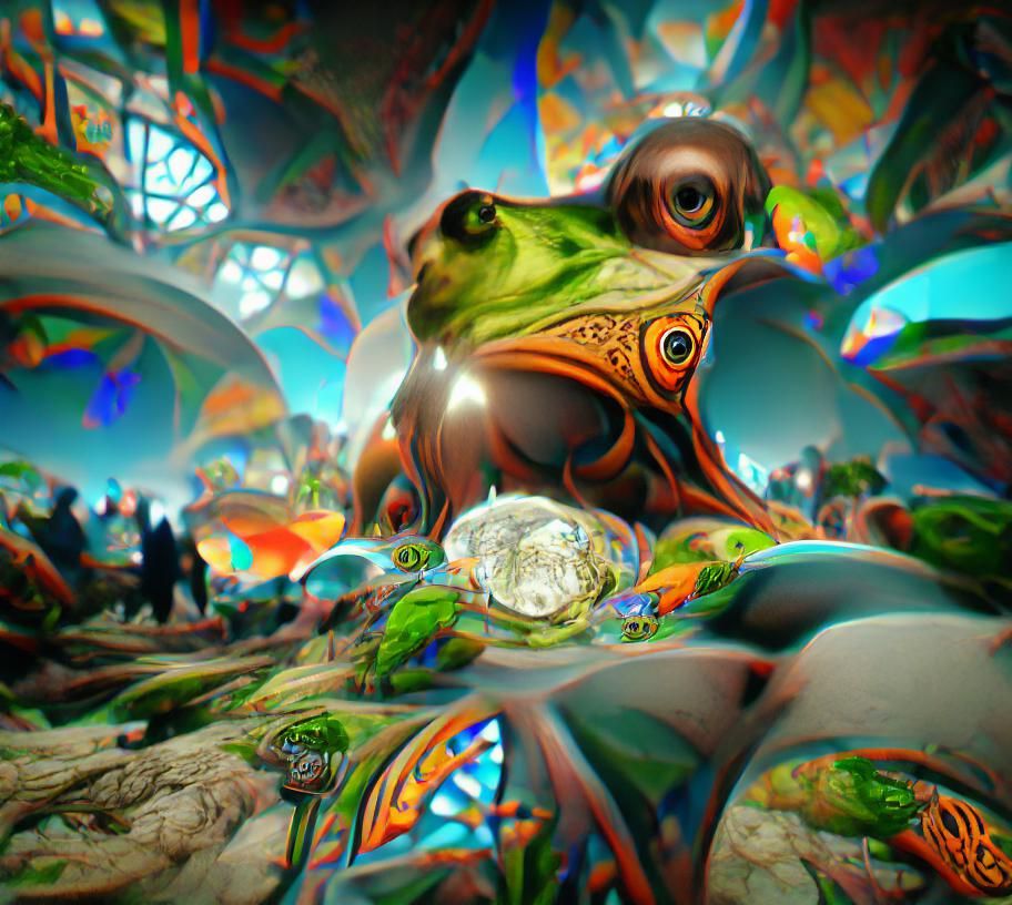 Psychedelic Frogscape in Art Deco Cartoon Style