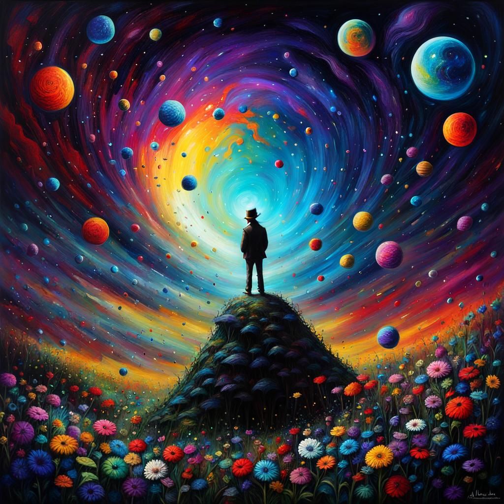 Shattered Cosmos: Impasto Painting in Whimsical Style