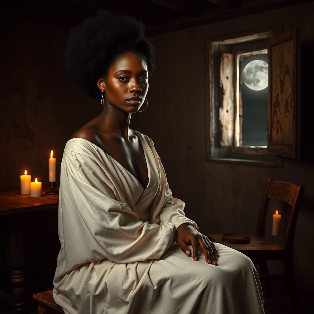 Candlelit Portrait of Serene Woman in Chiaroscuro