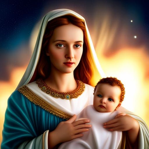 Mary and Jesus: A Photorealistic Anime Portrait