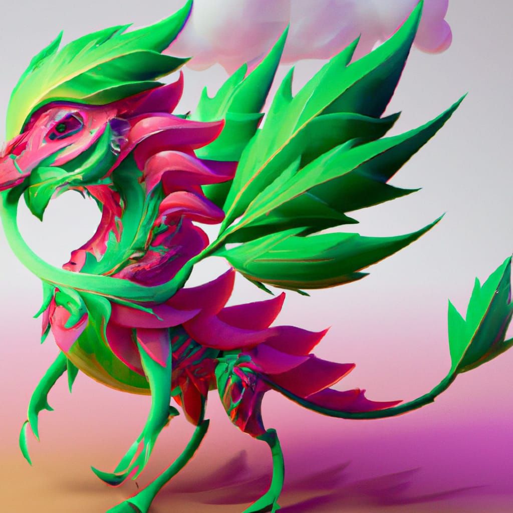 Leaf Dragon in Vibrant Gouache Illustration