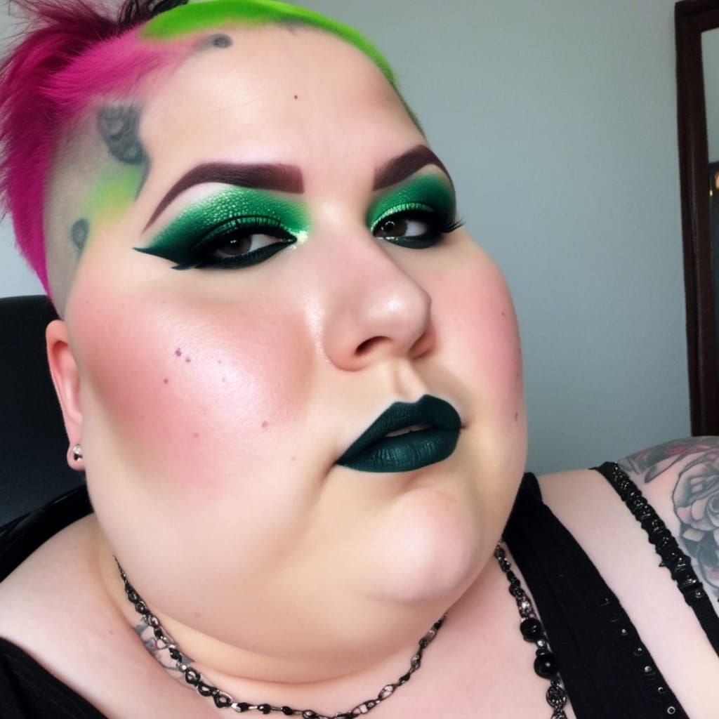 Gothic Plus-Size Woman with Green Lipstick