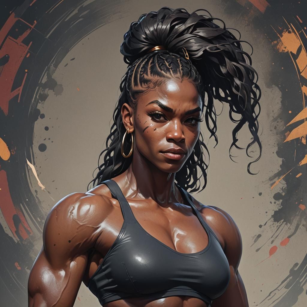 Detailed Portrait of a Black Female Bodybuilder