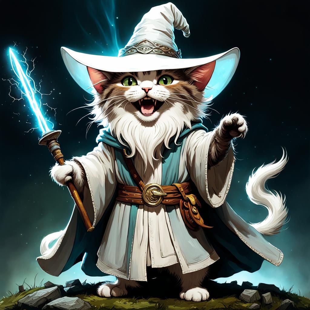Gandalf Cat Caricature: Hilarious Digital Illustration