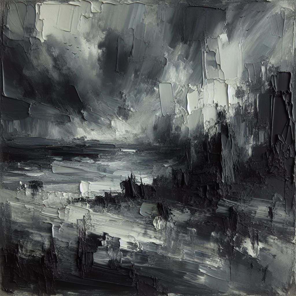 Moody Expressionist Landscape Painting with Heavy Texture