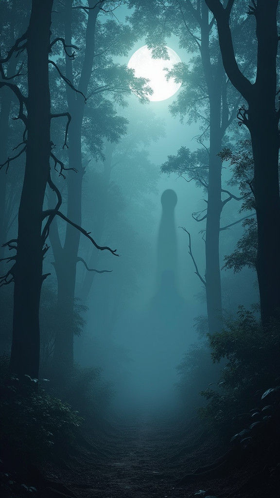 Mystical Jungle: Ghostly Faces in Ethereal Moonlight