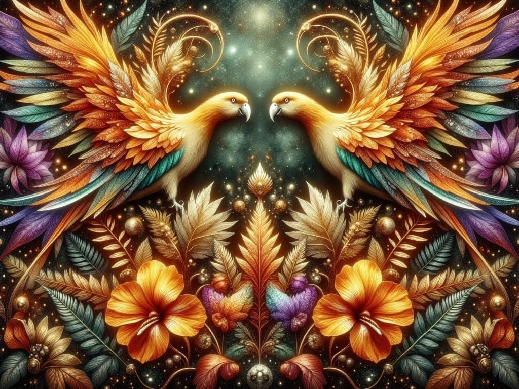 Hyper-Realistic Oil Painting of Glowing Hibiscus Flowers and...