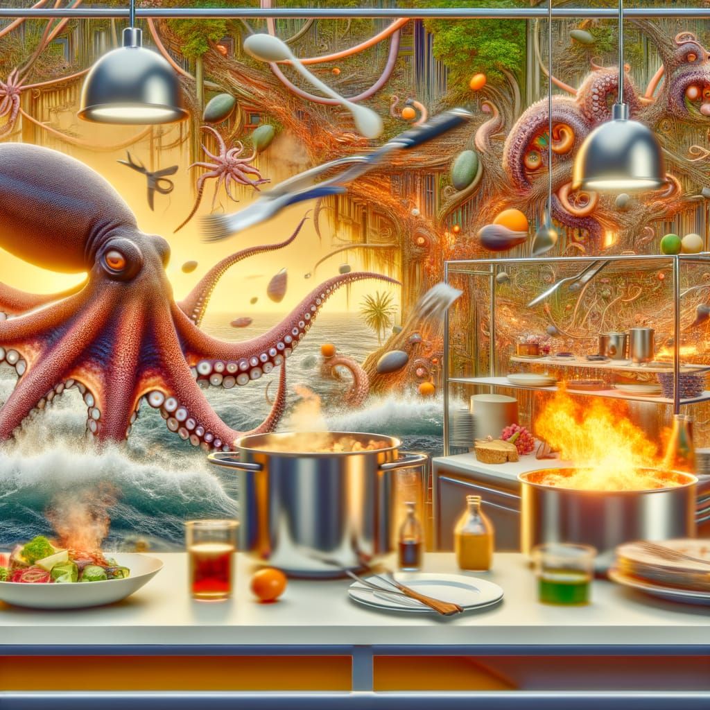 Surreal Octopus Chef in Digital Matte Painting