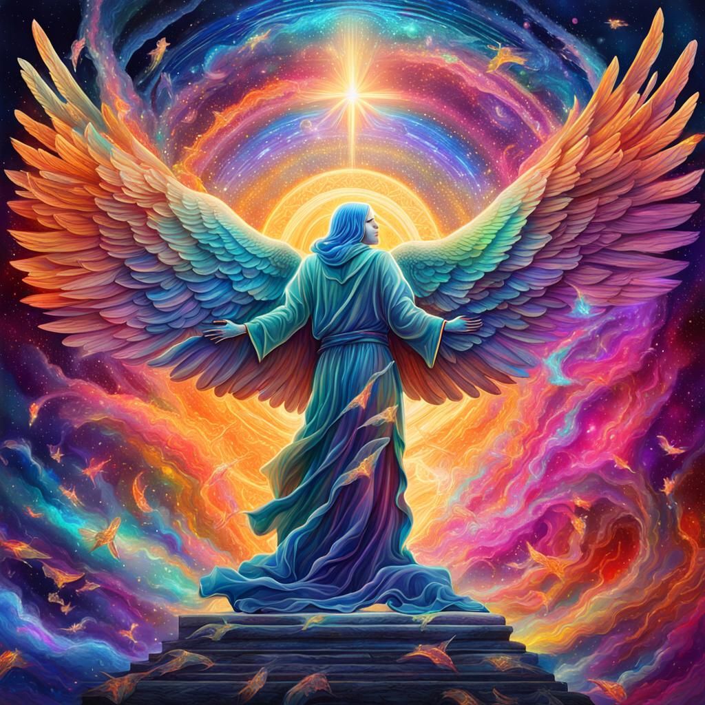 Angel Liberates Paul: Vibrant Cosmic Illustration