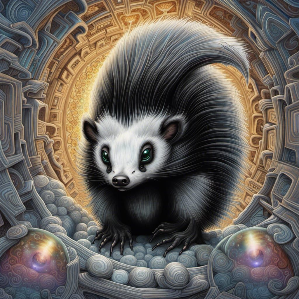 Fluffy Skunk in Fractal Galaxy Eyeball, 3D Optical Illusion