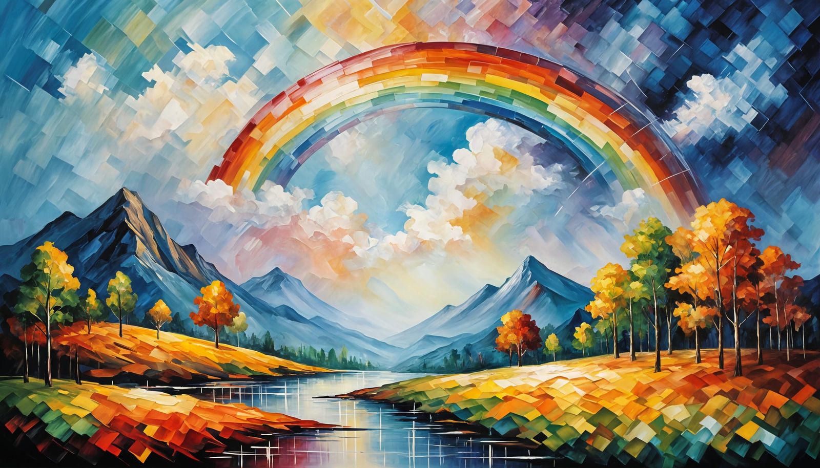 Vibrant Rainbow Arcs Across the Sky in Abstract Style