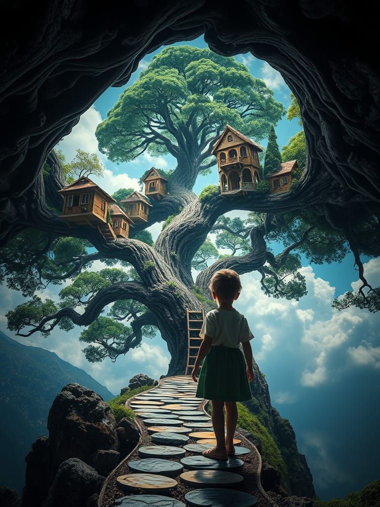 Bewildering Portal to Upside Down World with Treehouse and B...