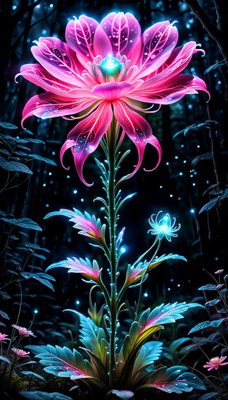 Glowing Alien Flower in Fantasy Forest