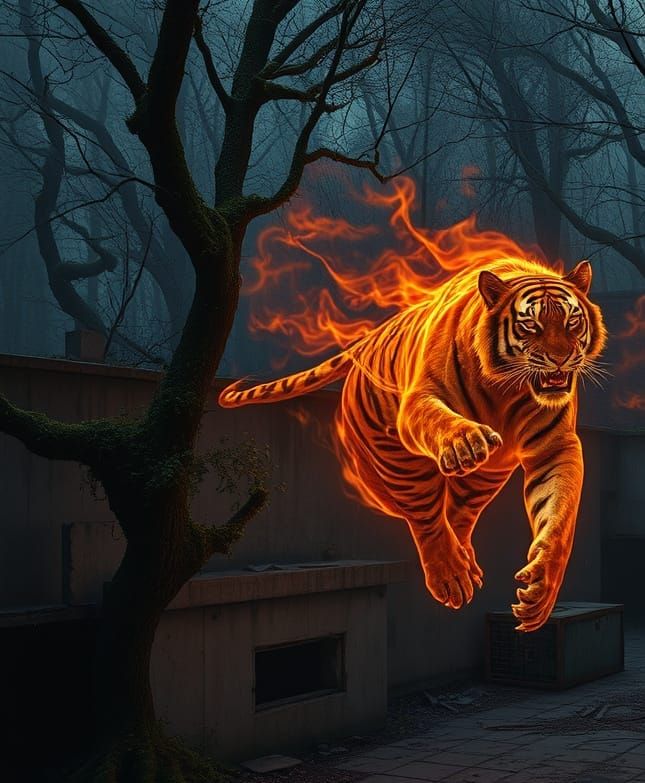 Fiery Tiger Spirits in Abandoned Zoo