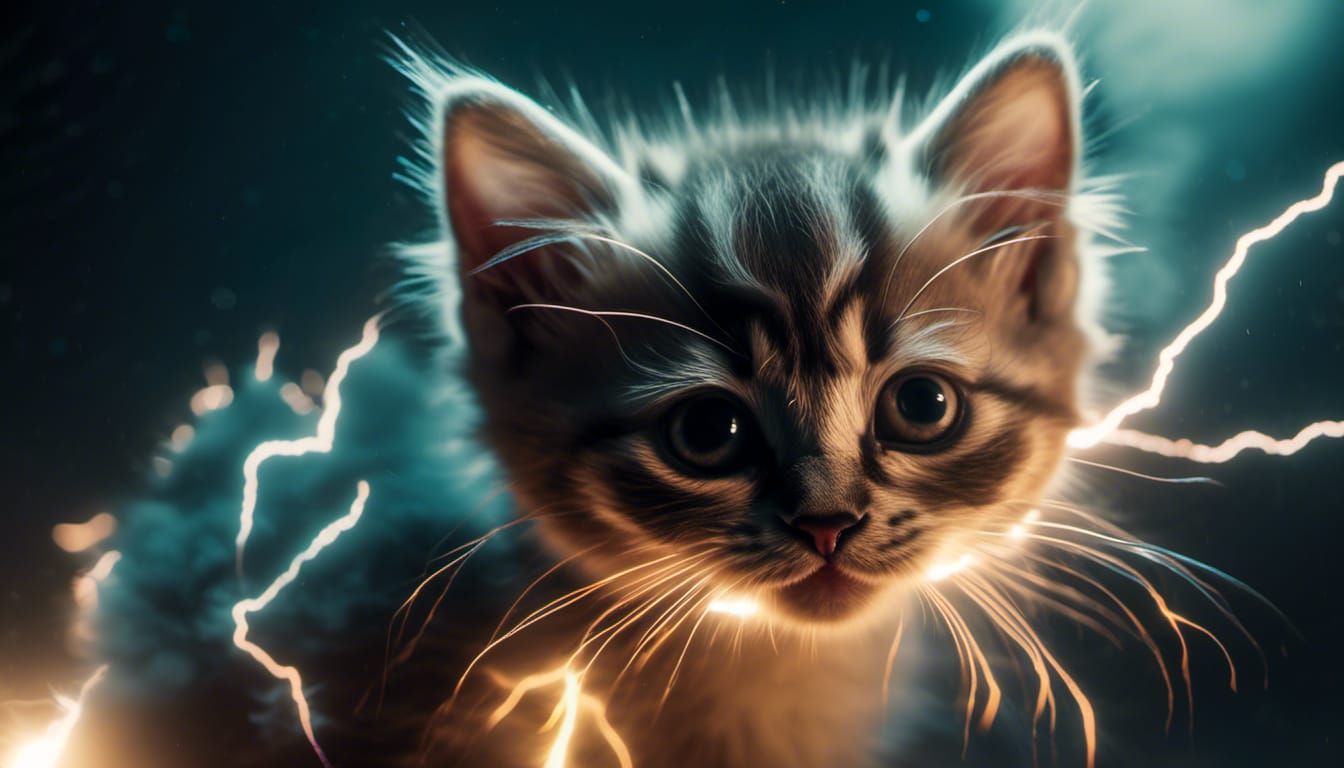Alien Kitten Portrait: Intense Lightning in Darkness