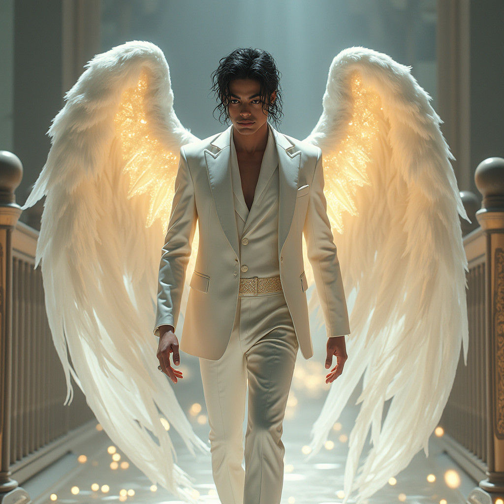 Ethereal Angel in White Suit: Dreamlike Concept Art