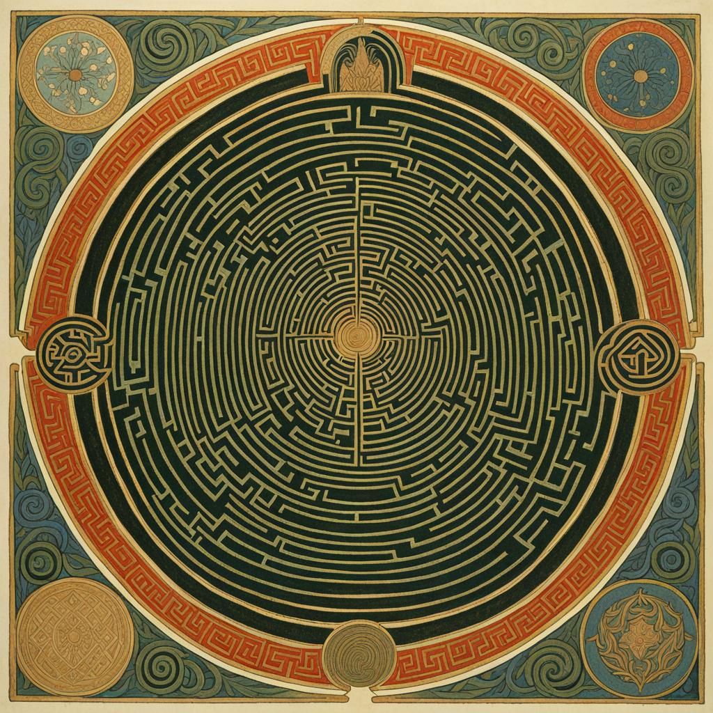 Geometric Nature Maze in Fairytale Illustration Style