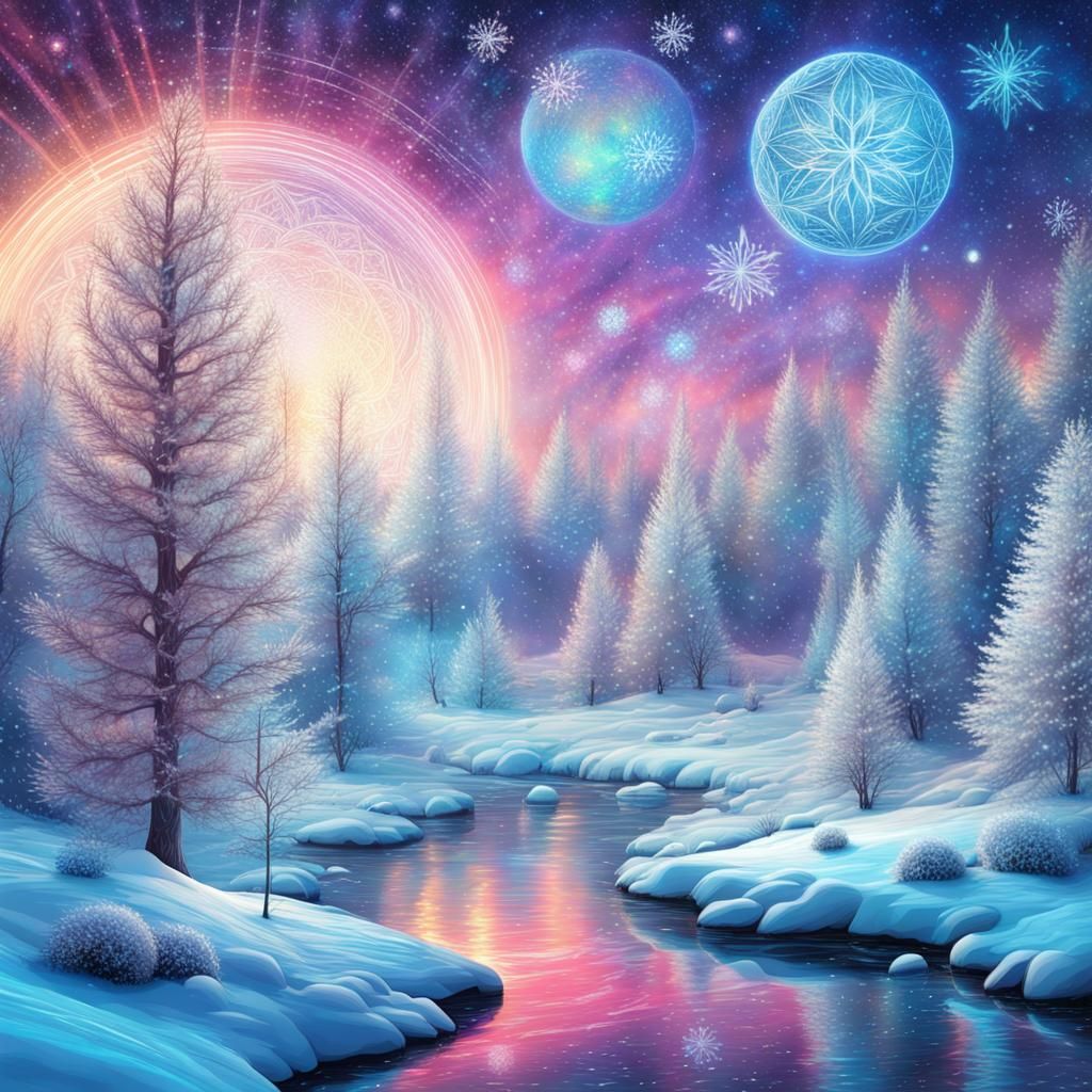 Astral Christmas Scene in Mixed Media