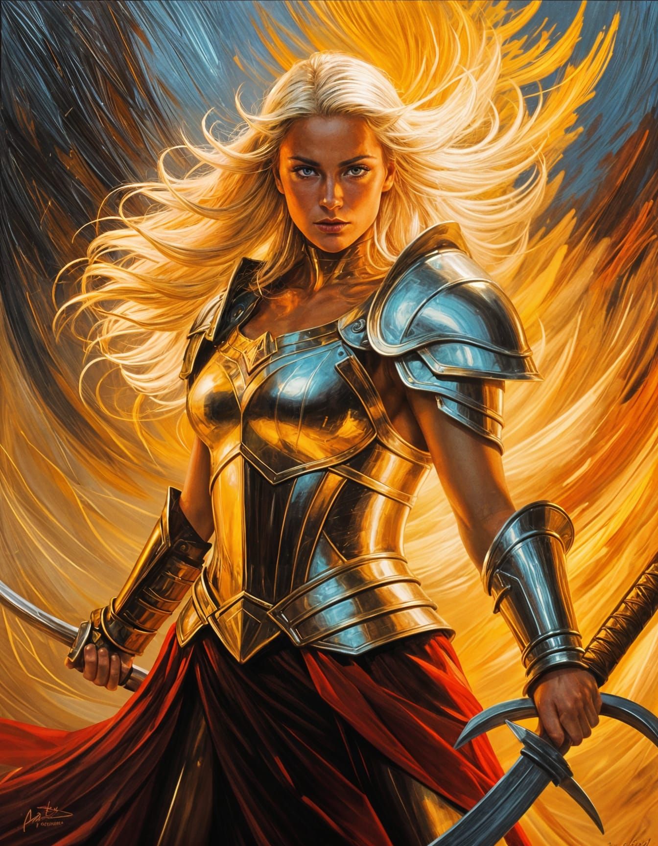 Elegant Female Warrior with Battle Axe