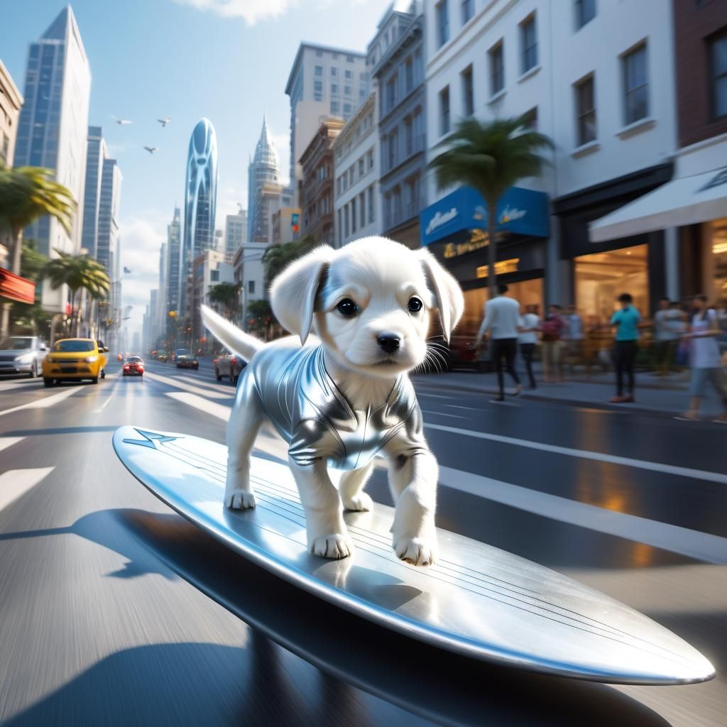 Galactic Puppy Soars Above City Streets in Cyberpunk Masterp...