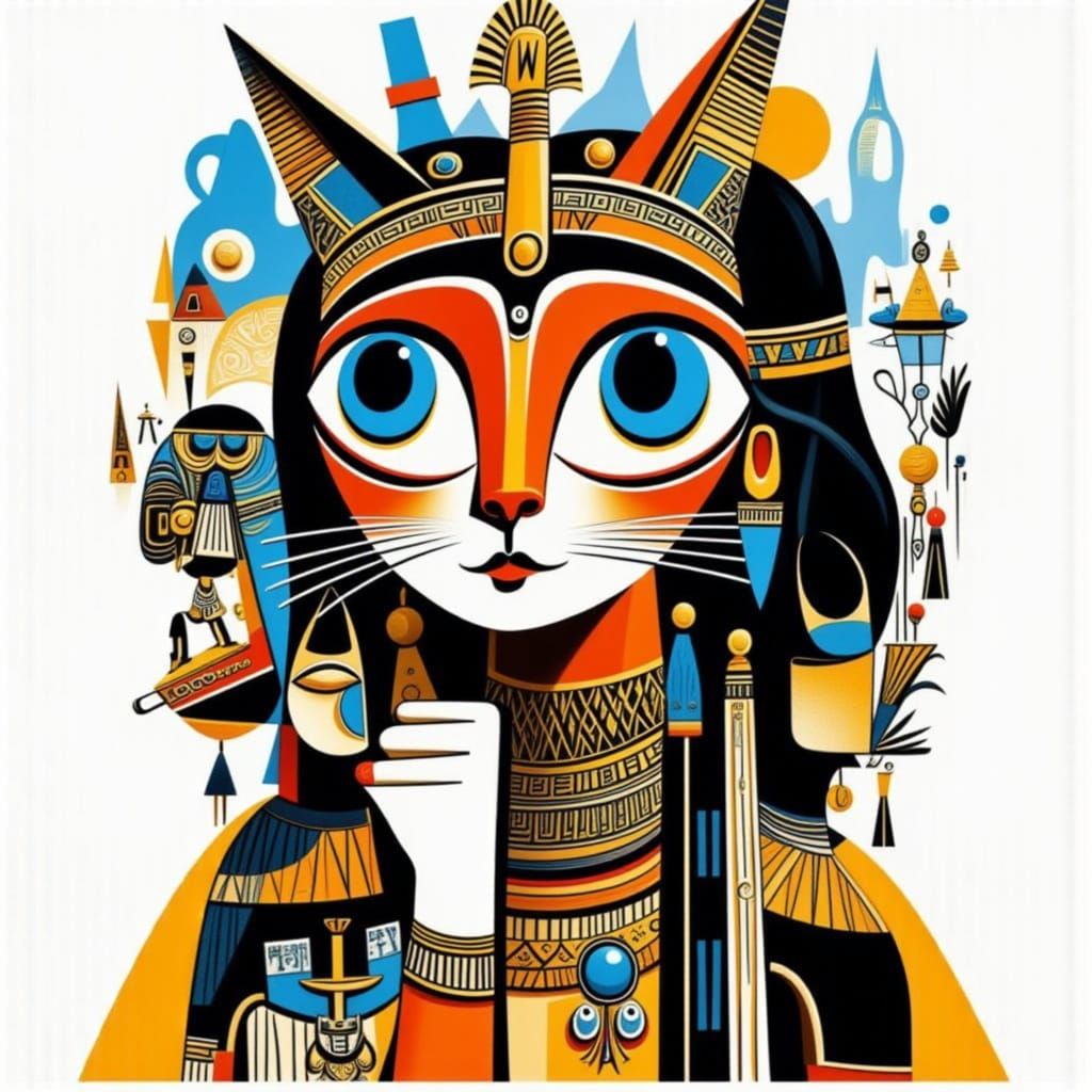 Whimsical Cats in Egyptian Gold Style