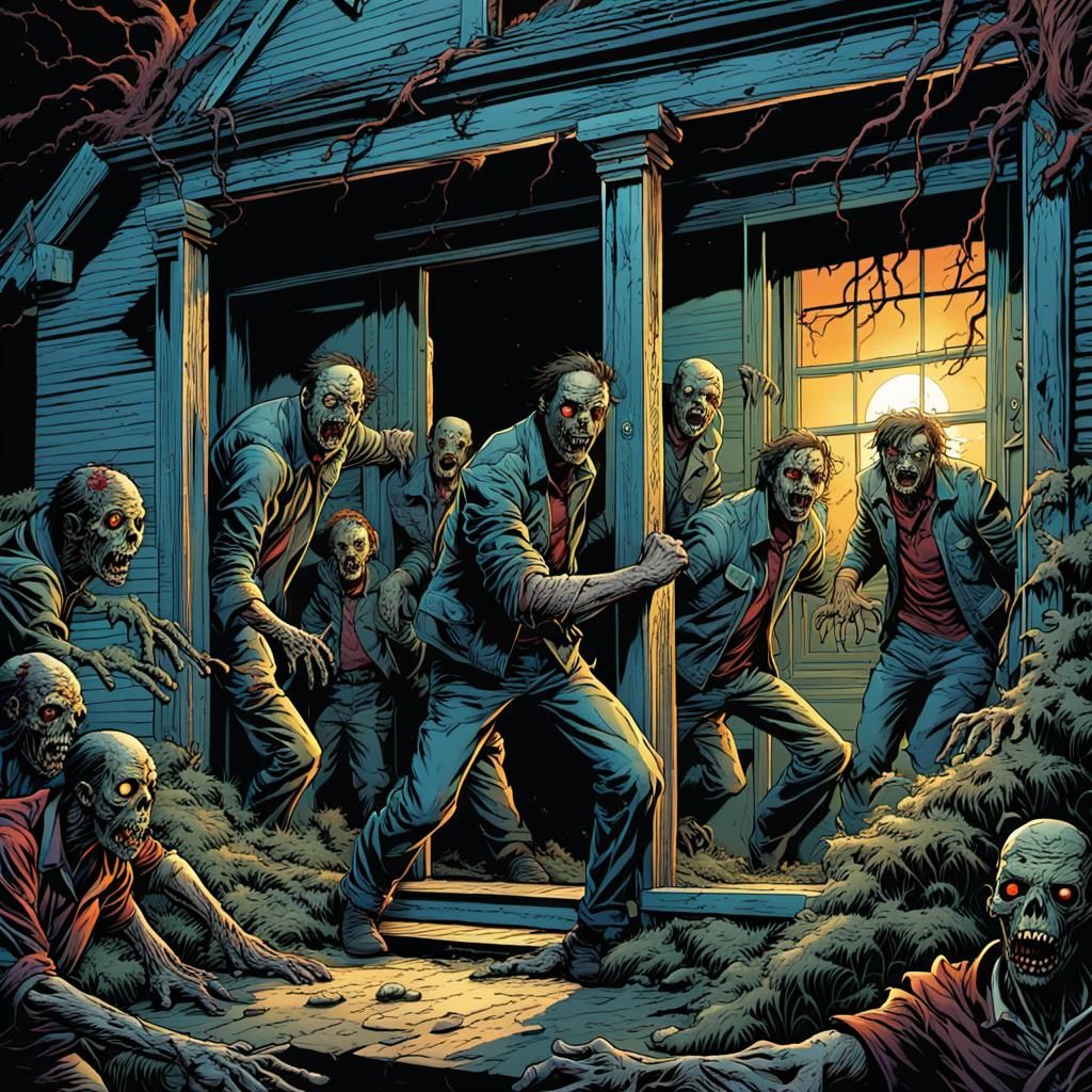 Zombies Escape House in Comic Book Art