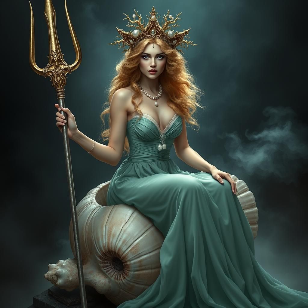 Goddess with Seashells and Trident in Digital Art