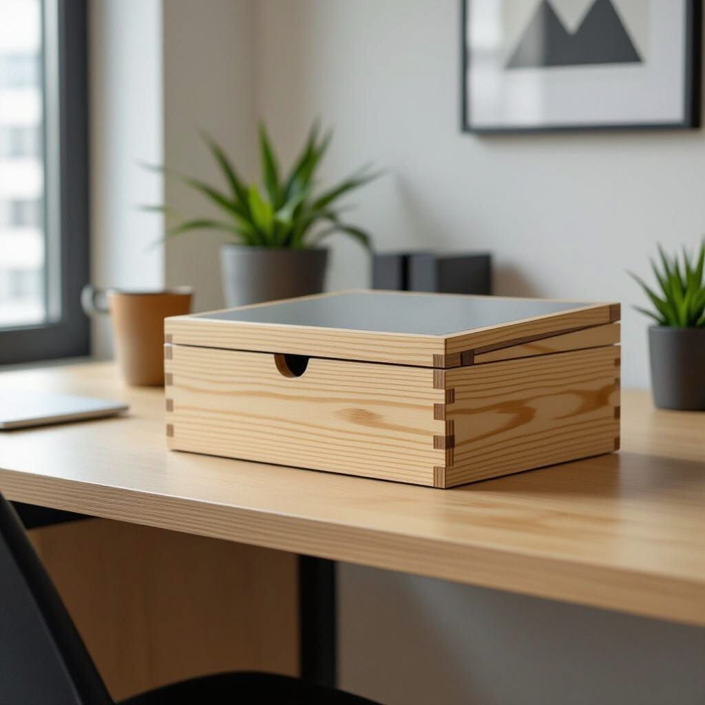 Minimalist Wooden Box on Desk in Scandinavian Style