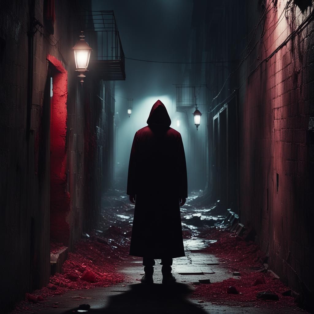 Eerie Figure in Abandoned Alleyway: Dark Surrealism