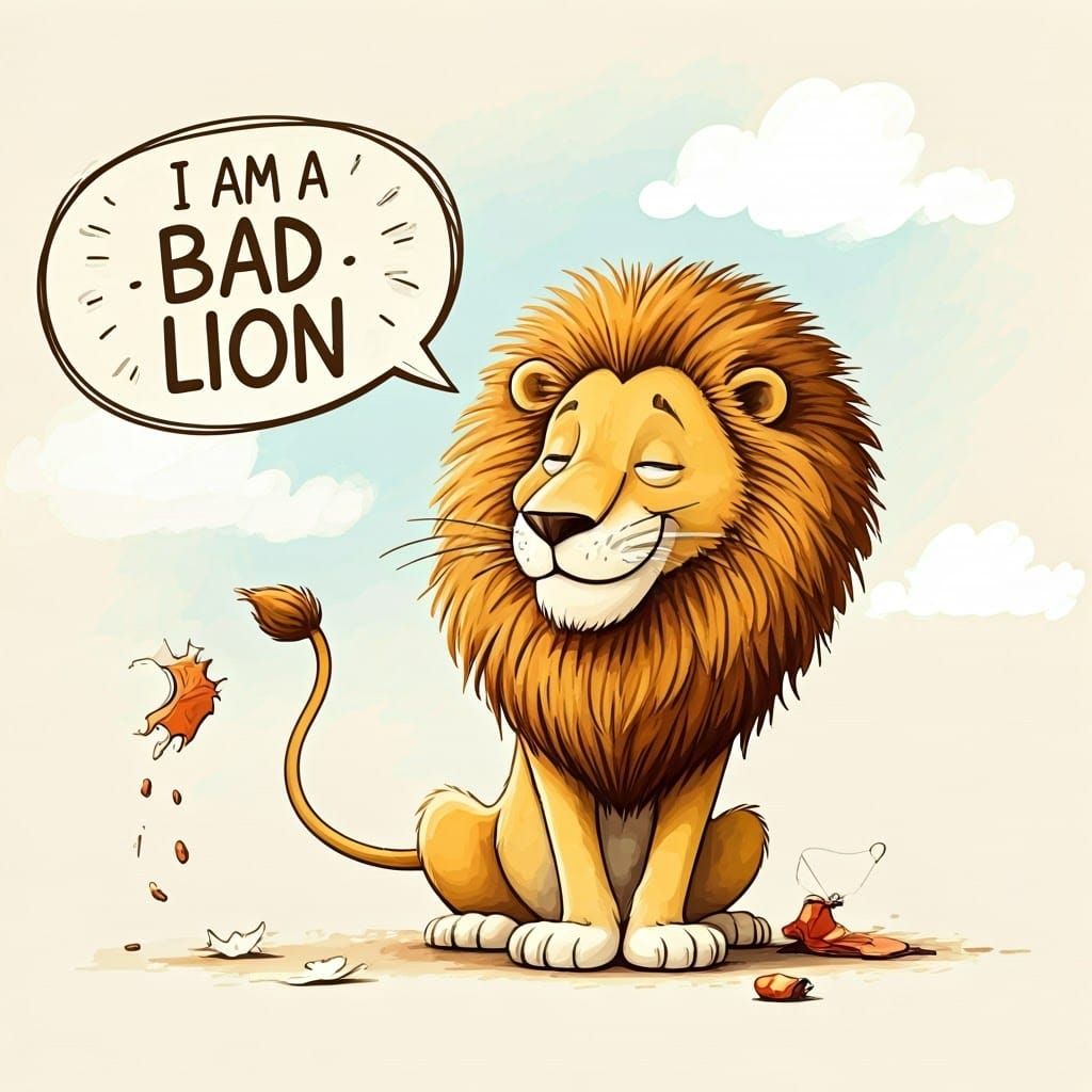 Whimsical Lion with a Cheeky Grin and Playful Pose