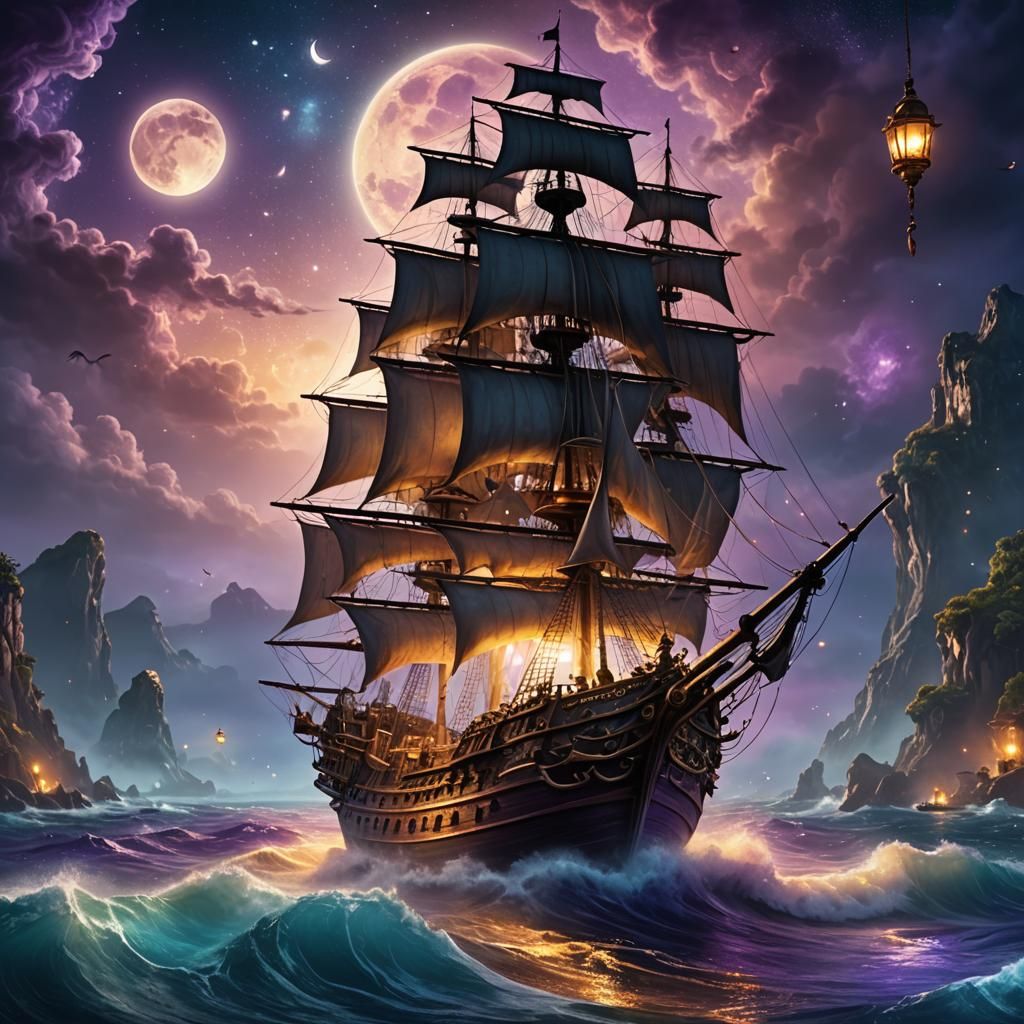 Dreamy Whimsical Fantasy Seascape in Elegant Josephine Wall...