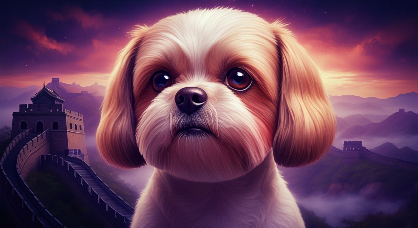 Shih Tzu Portrait on Great Wall, Fantasy Realism