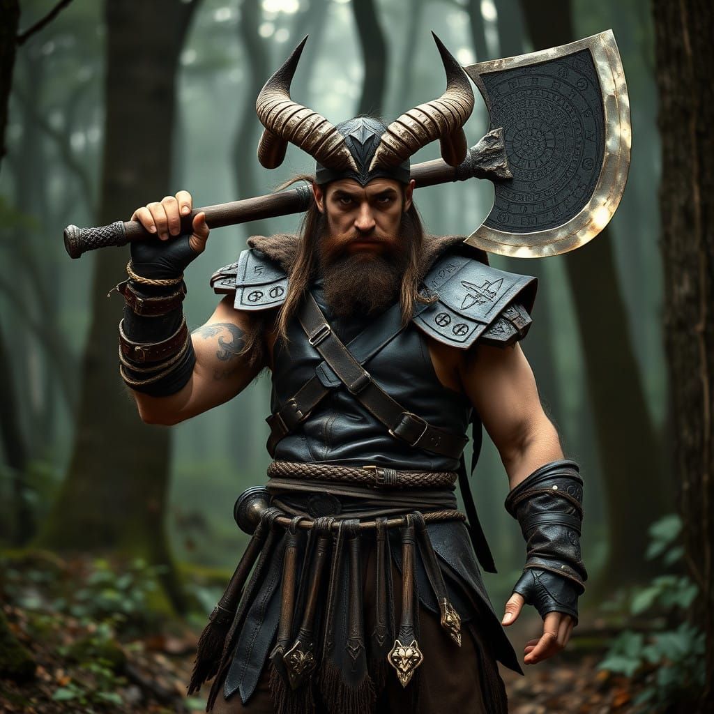 Charismatic Satyr Sorcerer Wields Magical Great Axe in Mysti...