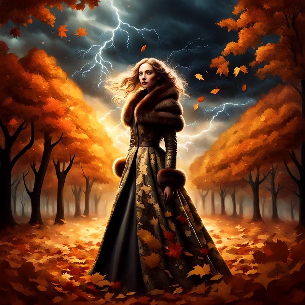 Lady in Autumn Storm: Romantic Fantasy Art