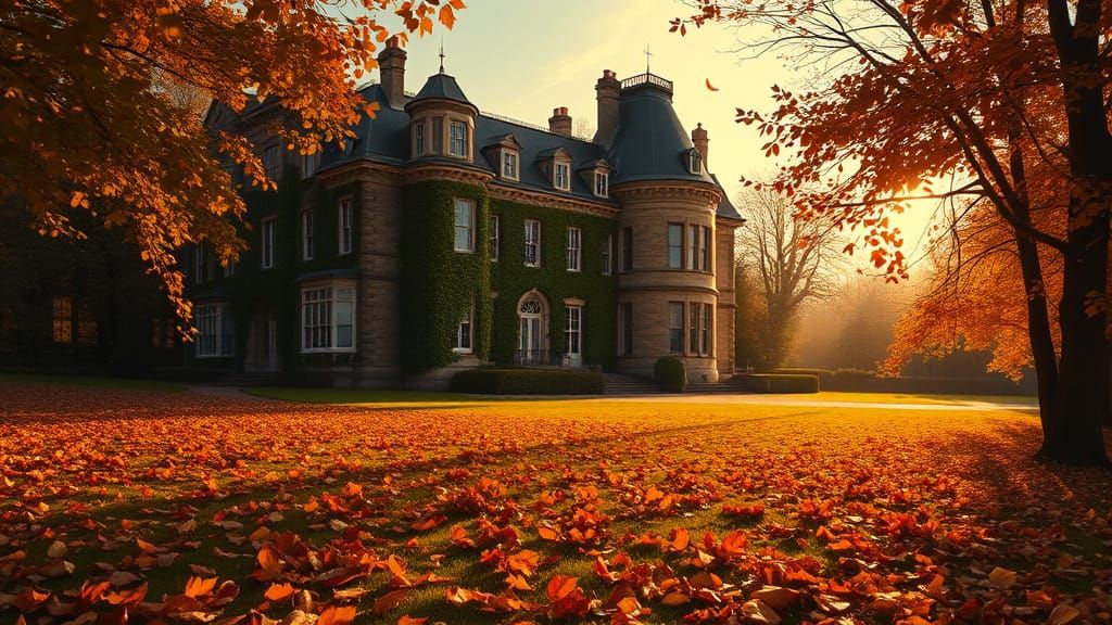 Grand Chateau in Golden Autumn Light