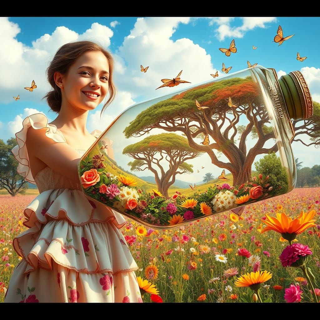 Dreamlike Paradise of Vibrant Flowers and Trees in Ultra-Rea...