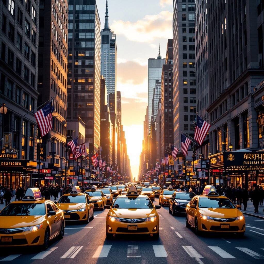 Bustling NYC Street Scene at Golden Hour