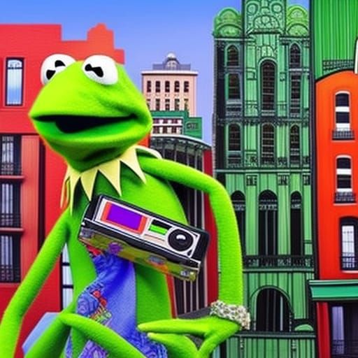 Kermit in Boho Cityscape