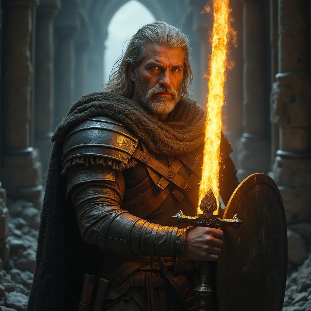 Battle-Tested Warrior in Underdark Ruins