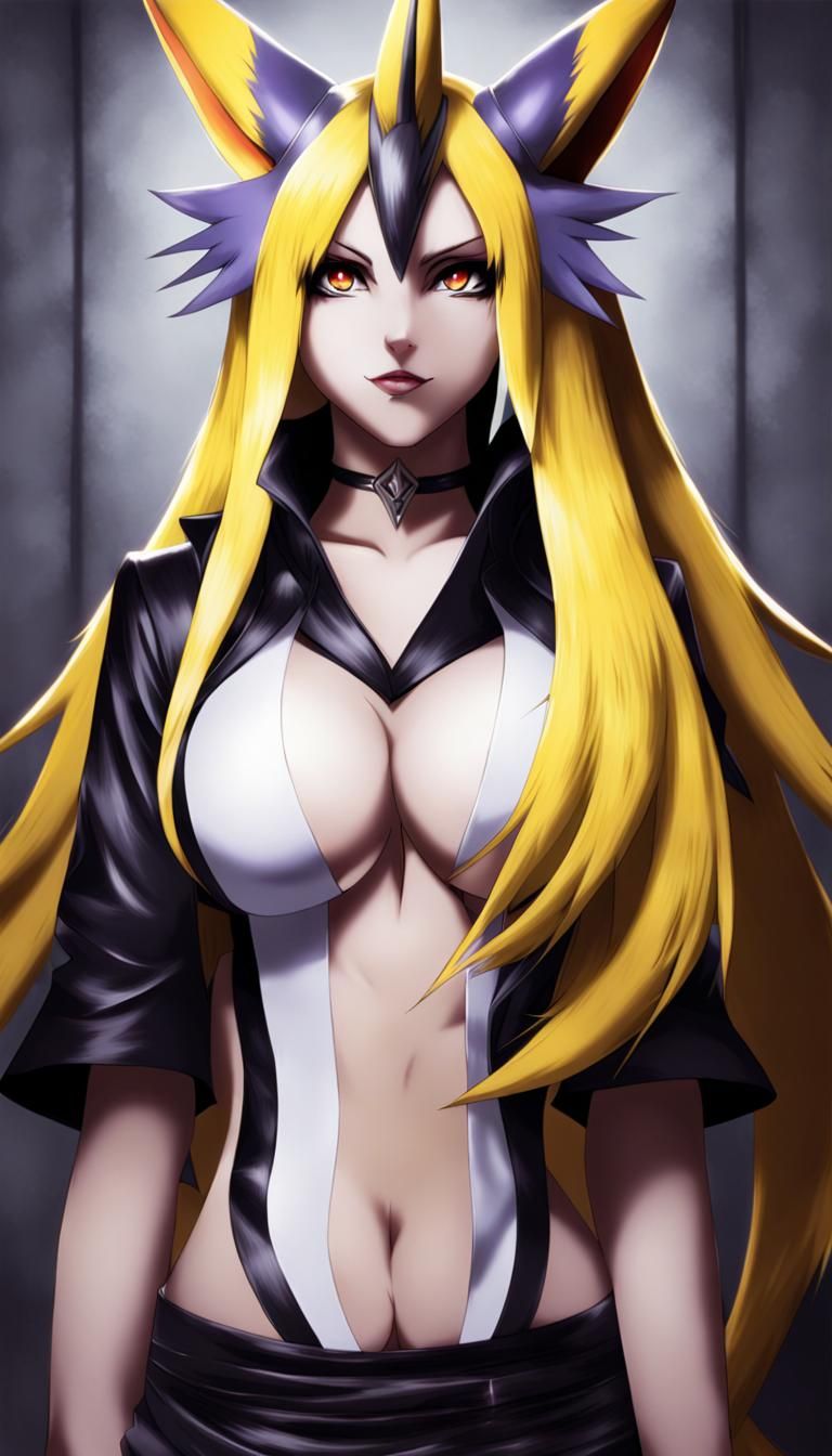 Goth Renamon Character in Anime Manga Style